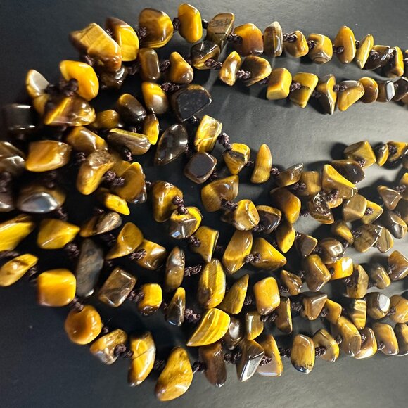 82” hand-knotted Tiger’s Eye necklace 🐯 natural gemstone chips - Picture 2 of 3